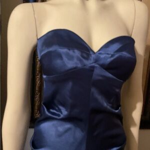Niki Lavis Strapless Satin Dress in Rich Blue